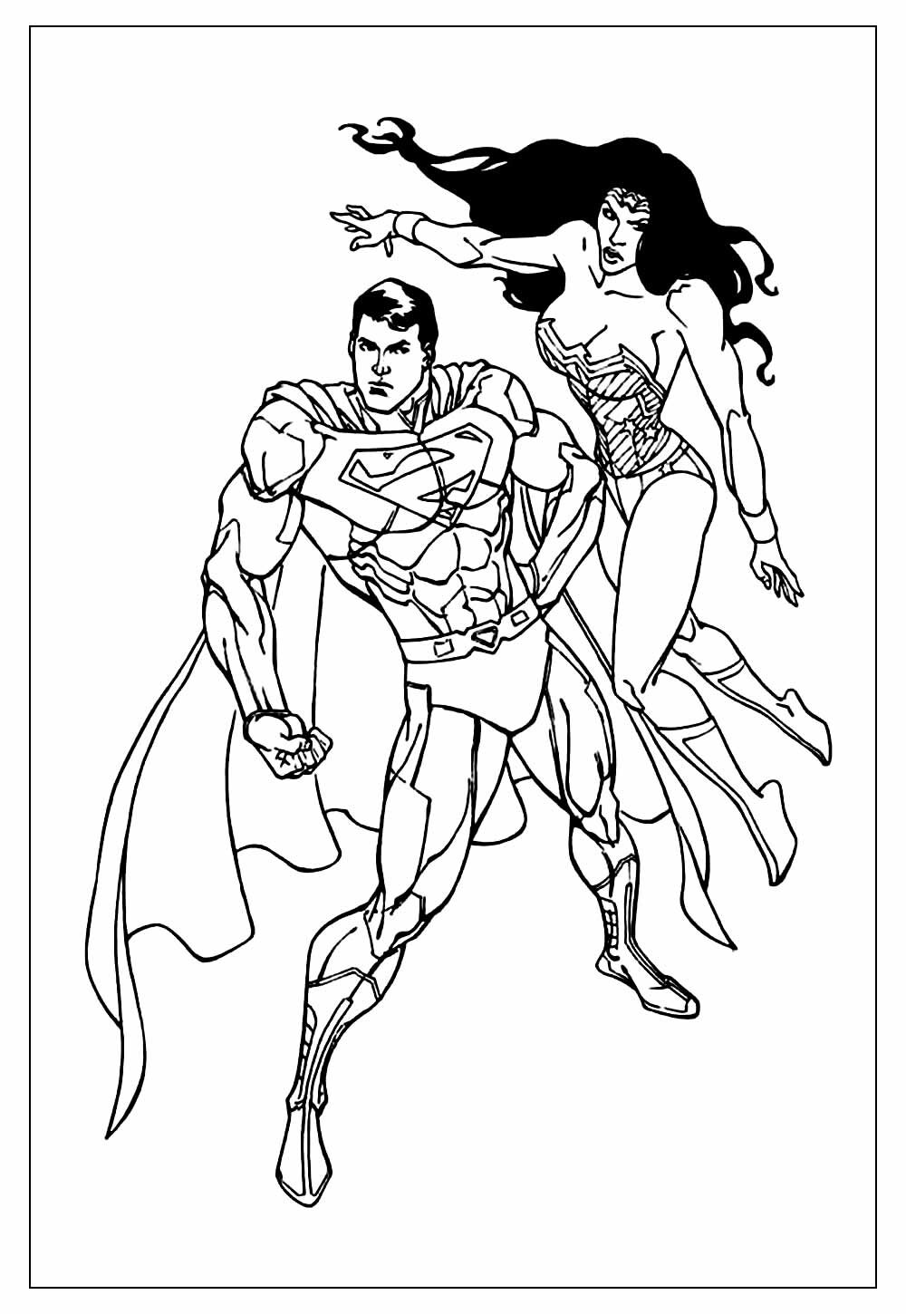 Imagem do Super-Homem e da Mulher-Maravilha para colorir