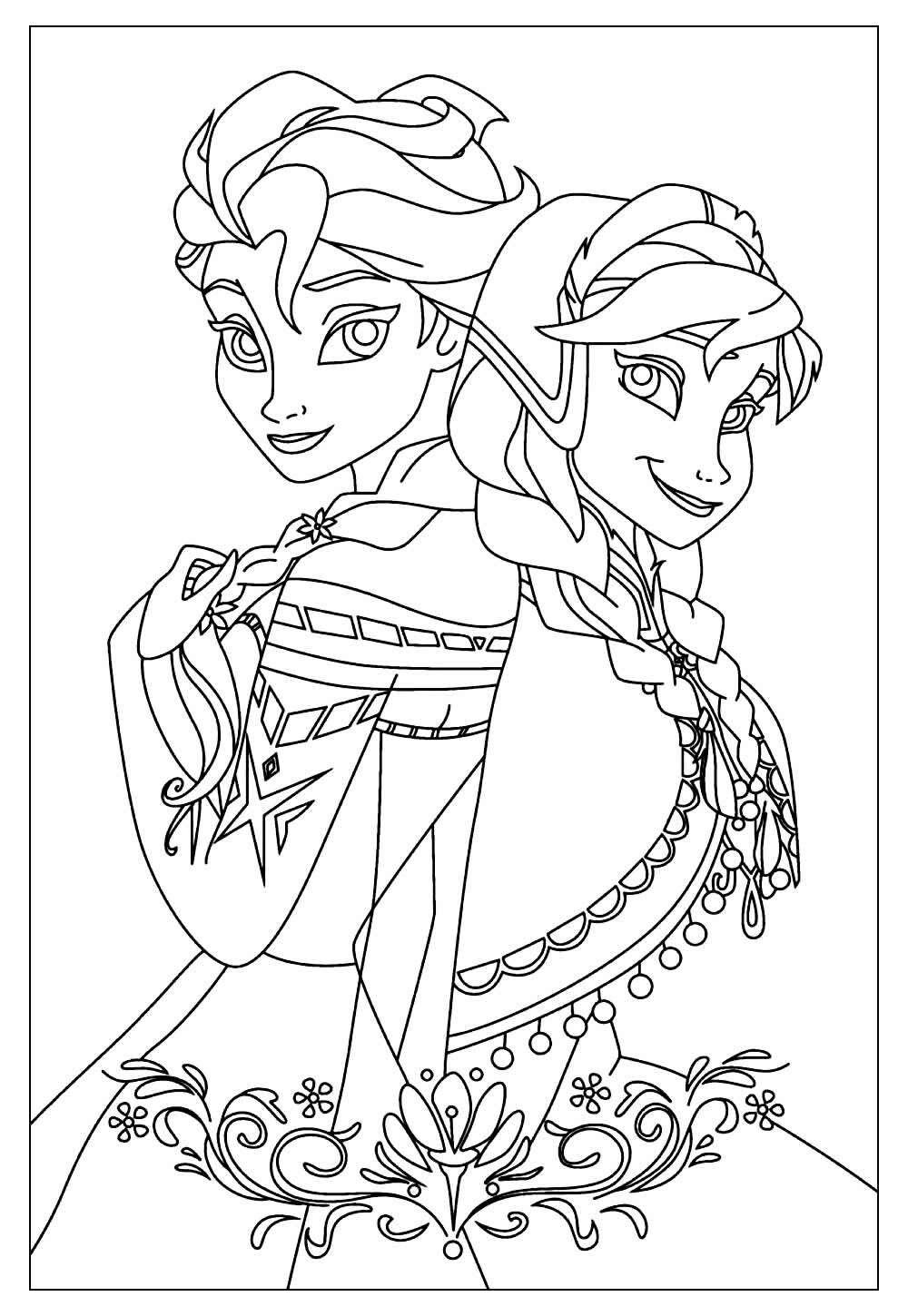 Desenho da Elsa e da Anna para colorir