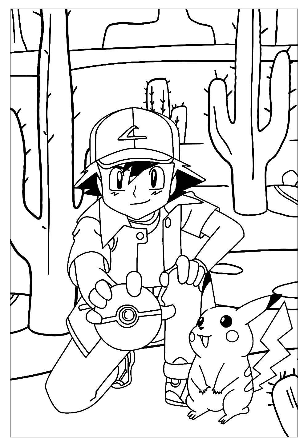 Desenhos para colorir do Pokemon - Ash e Pikachu - Escola Educação