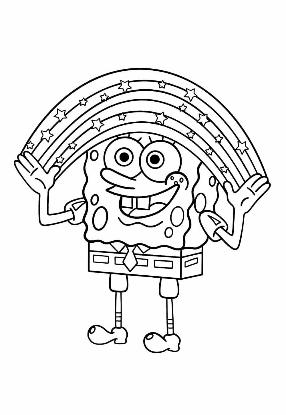 Desenho de Arco-íris e Bob Esponja