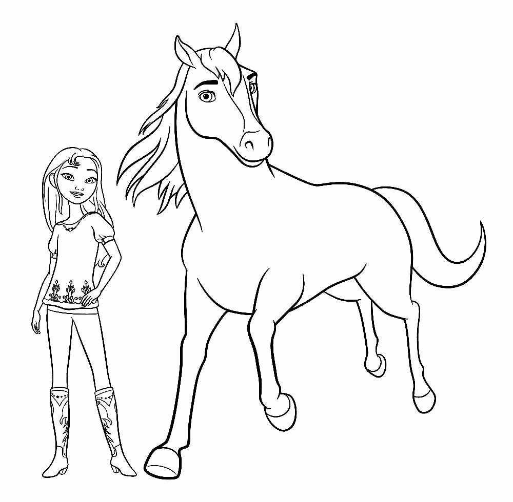 Desenho de Menina e Cavalo para colorir