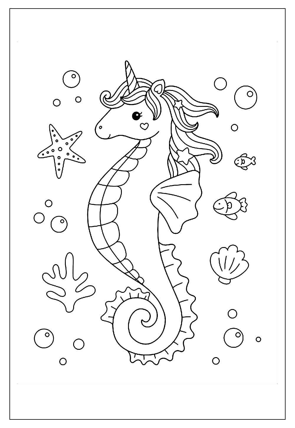Desenho de Cavalo-marinho para imprimir e pintar