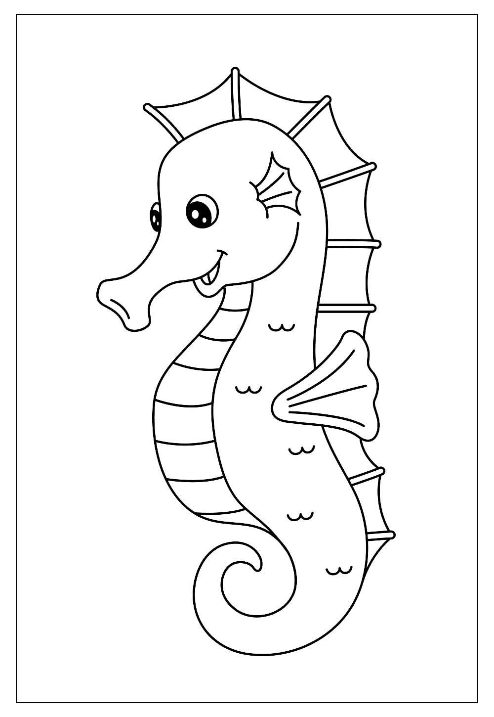 Ilustração de desenho de cavalo-marinho fofo para colorir