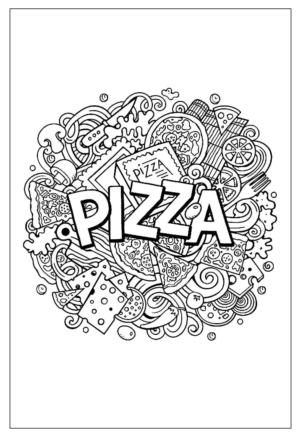 Desenho de Pizza para pintar e colorir