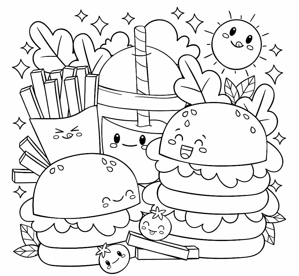 Desenho de Comida Kawaii para colorir