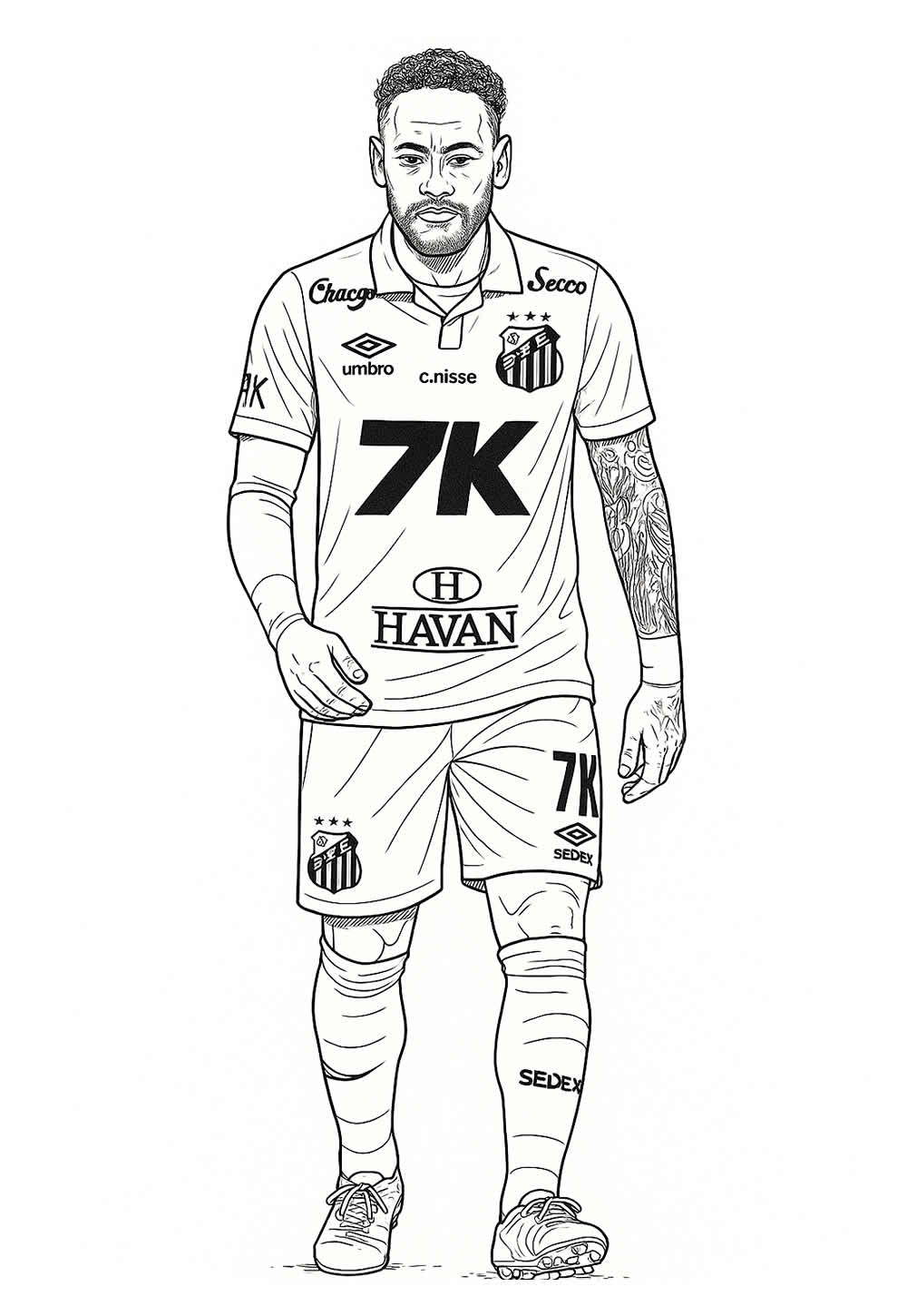 Desenho de Neymar no Santos para colorir