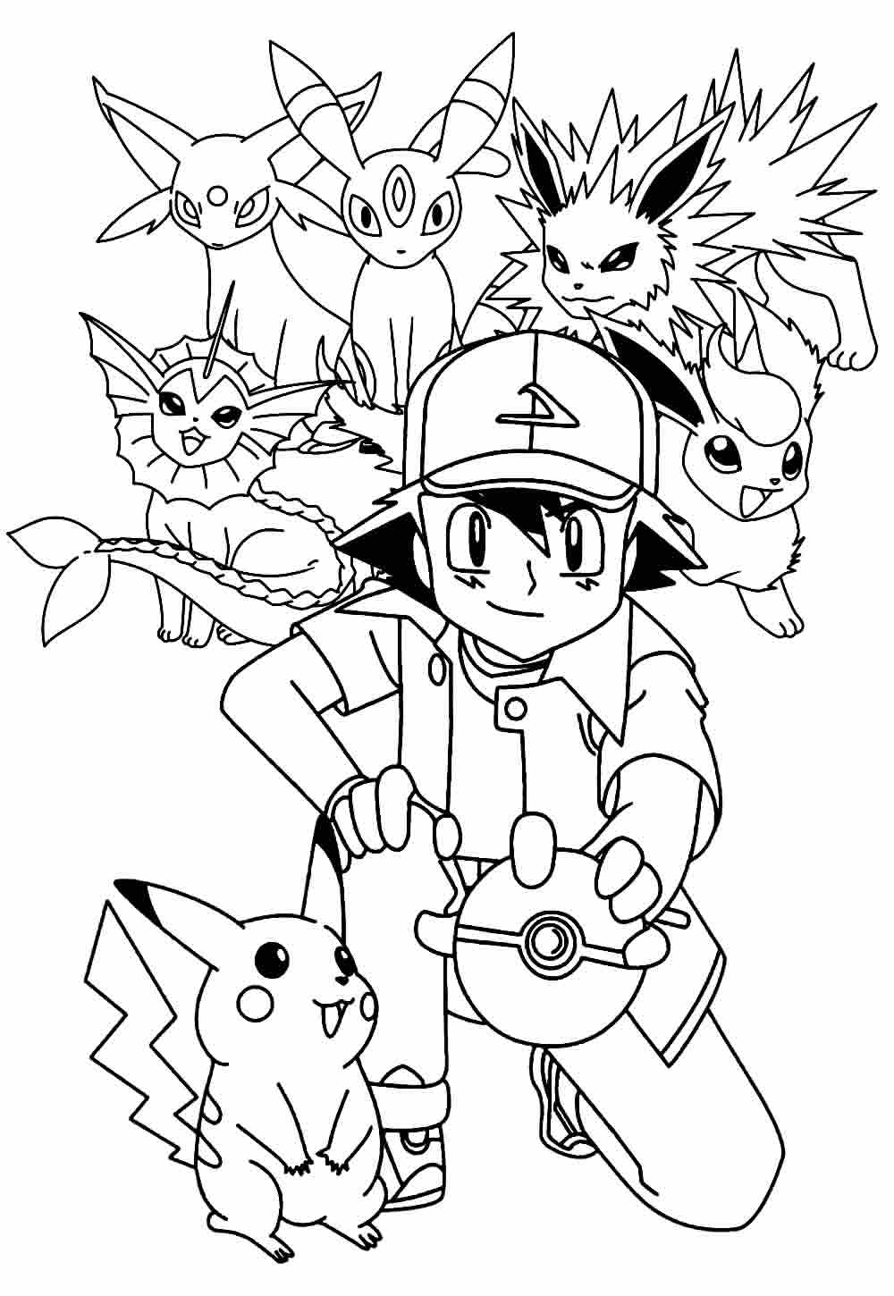 Desenho para colorir - Pokémons - Ash - Pikachu