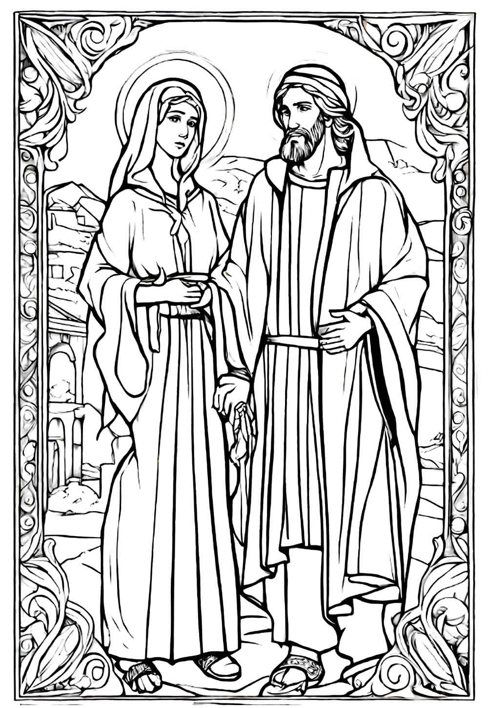 Desenhos de José e Maria para colorir