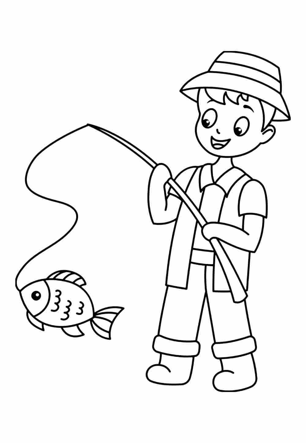 Pescador com Peixe para colorir - Desenho