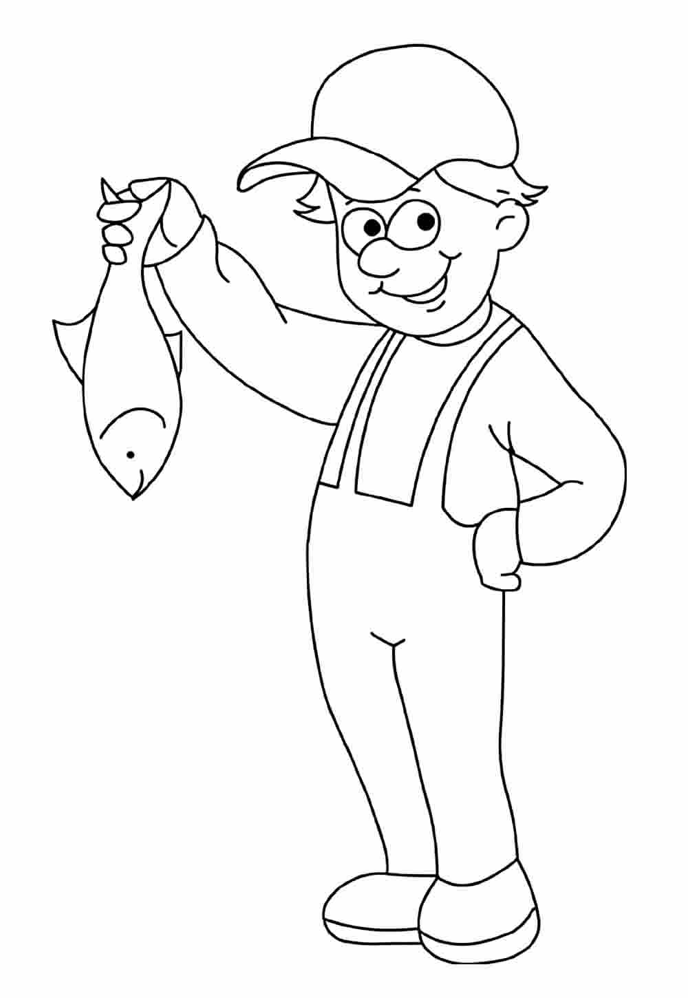 Pescador com peixe para colorir