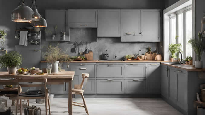 Cozinha com paredes de cor cinza