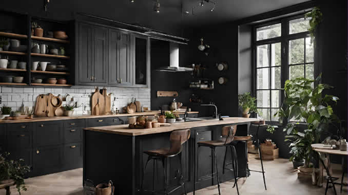 Cozinha de cor preta