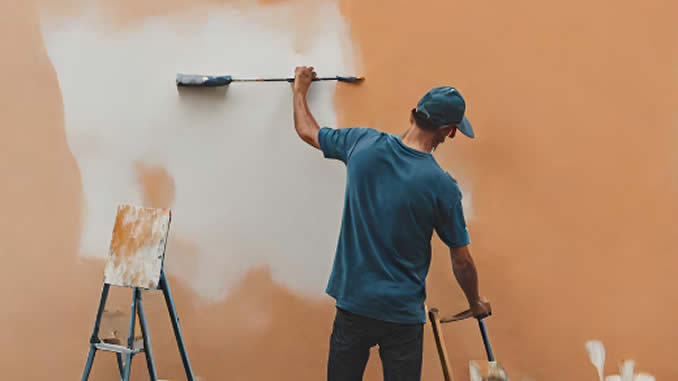 Pintando o muro da casa