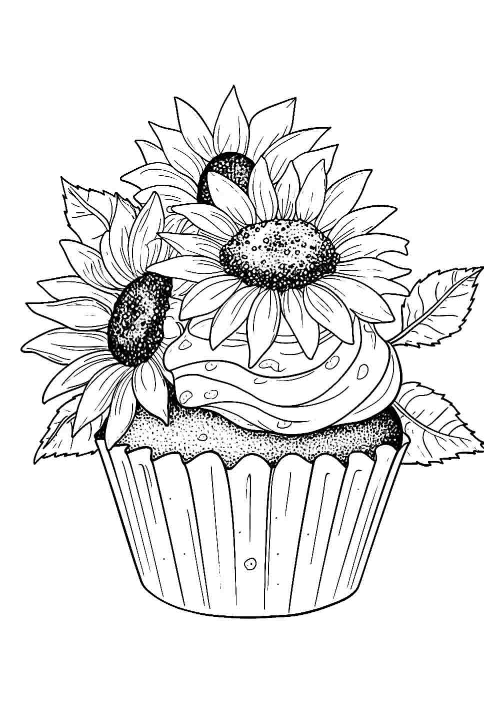 Desenho para pintar de cupcake com flores