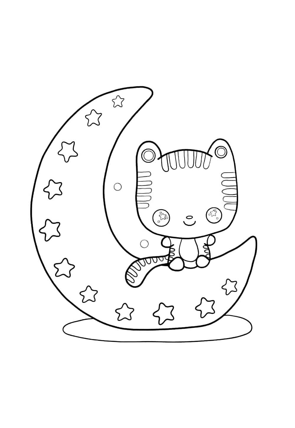 Desenho da Lua e Gatinho para colorir