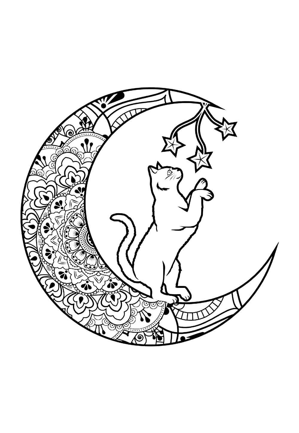 Lua e Gatinho para pintar e colorir