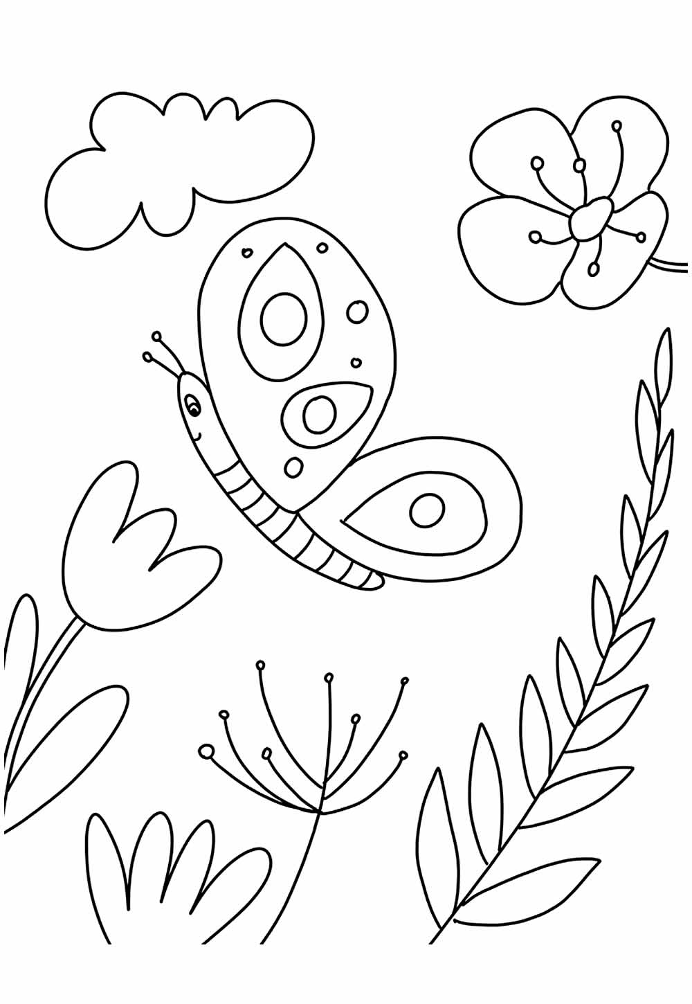 Desenho de Borboleta e Flor para colorir