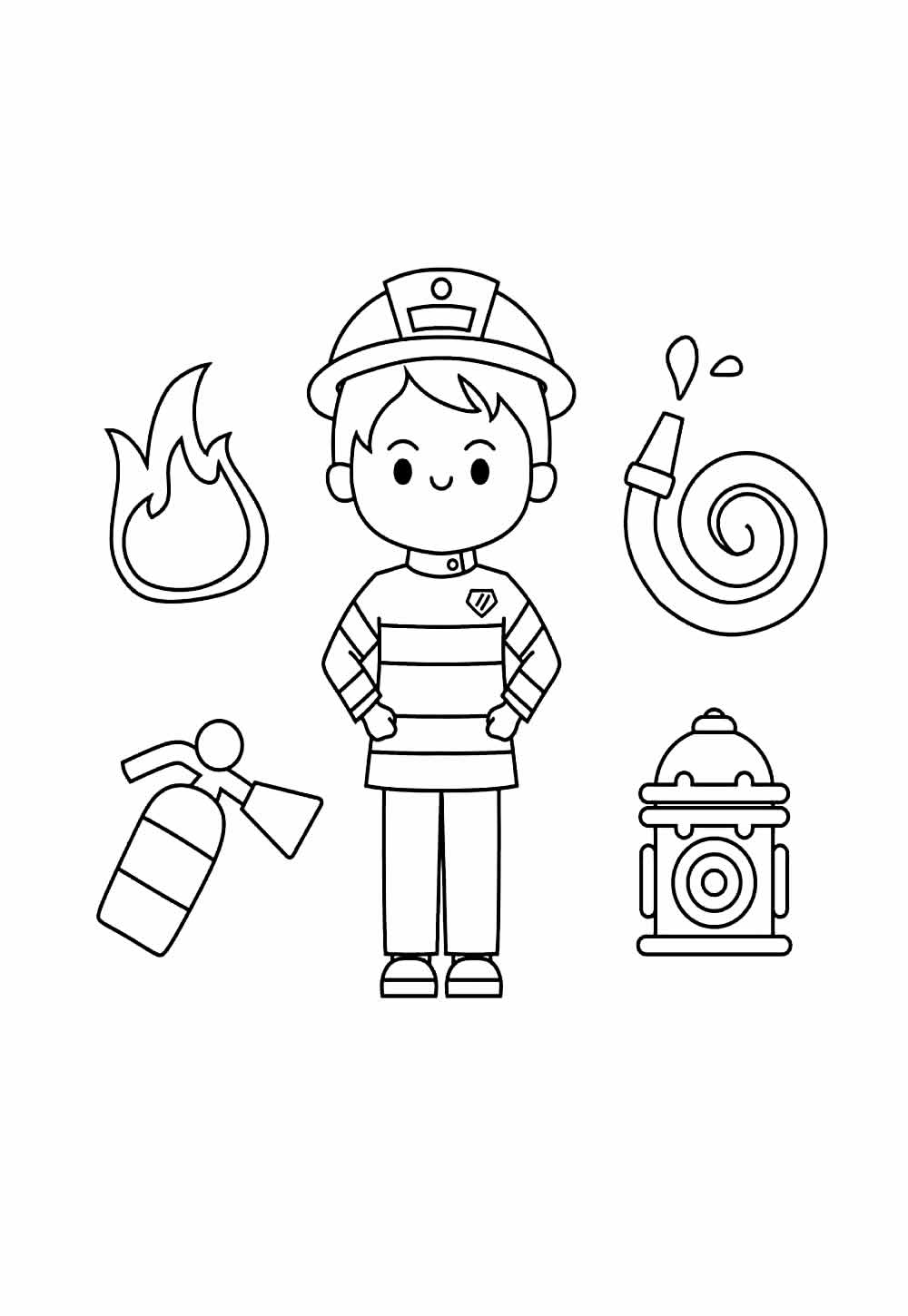 Desenho Infantil de Bombeiro para colorir