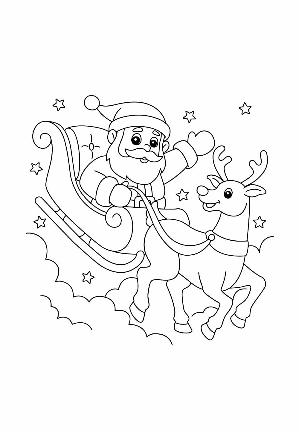 Desenhos de Papai Noel com Trenó para Colorir e Pintar