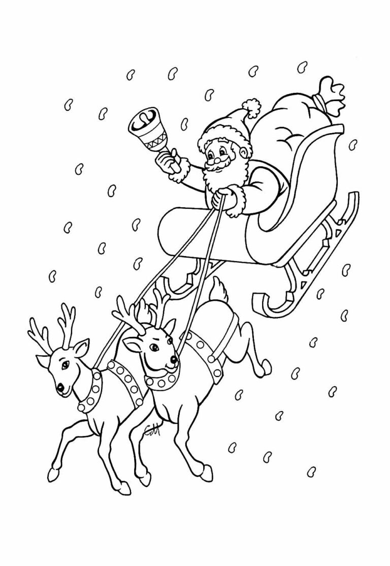 Desenhos de Papai Noel com Trenó para Colorir e Pintar - Tudo Para Colorir