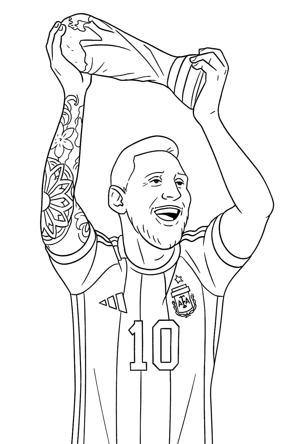 Desenho de Messi sendo Campeão do Mundo
