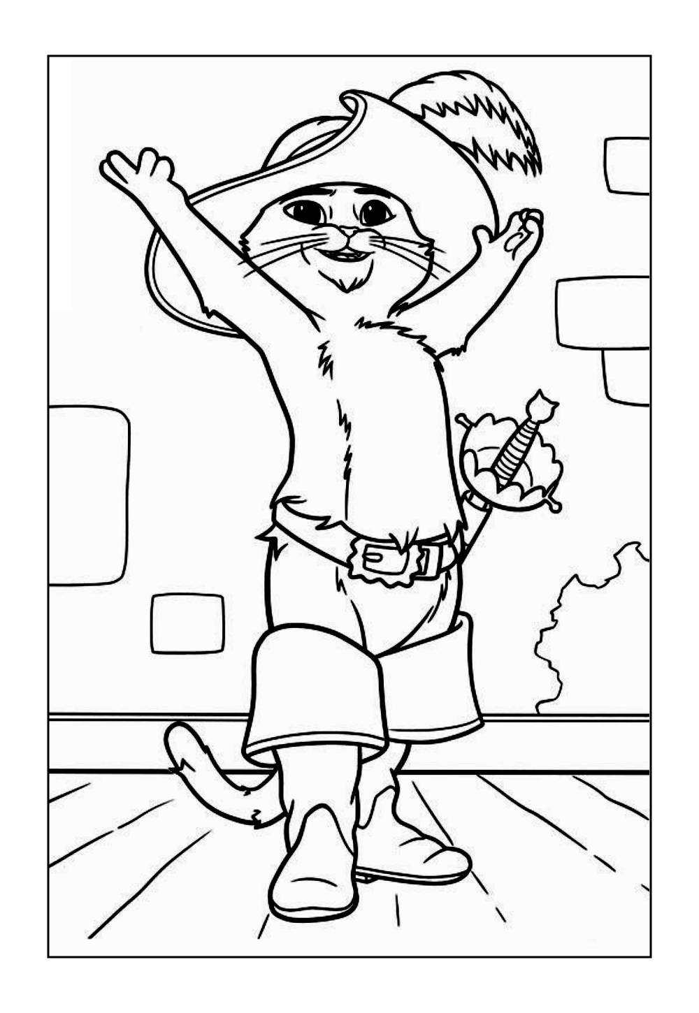 Desenho para Pintar do Gato de Botas