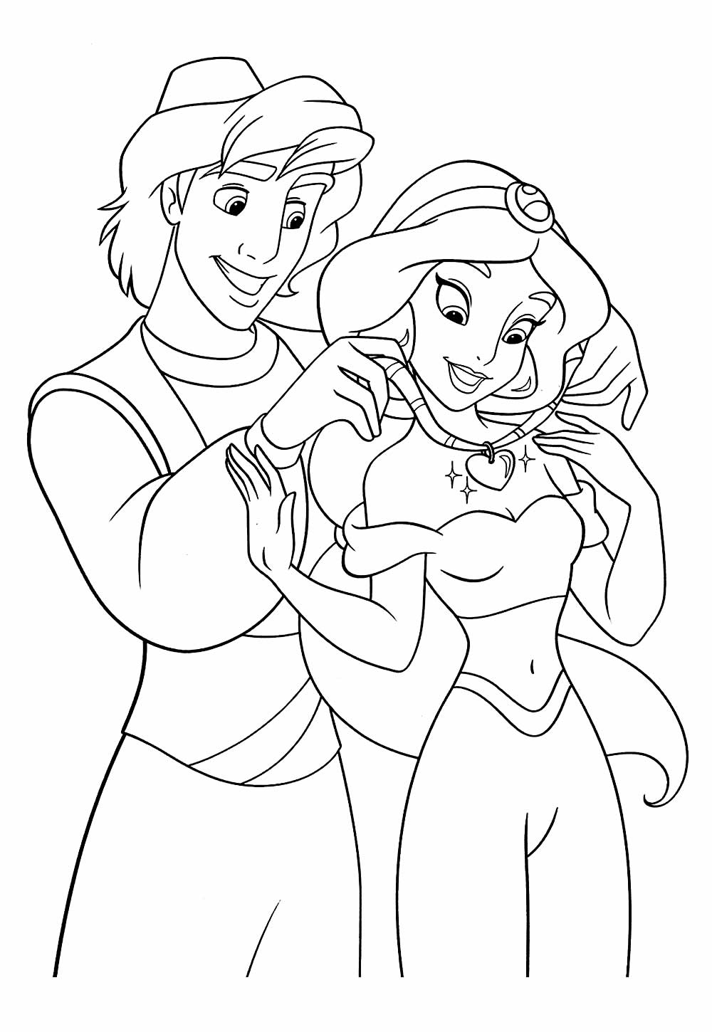 Desenho de Aladim e Jasmine para colorir