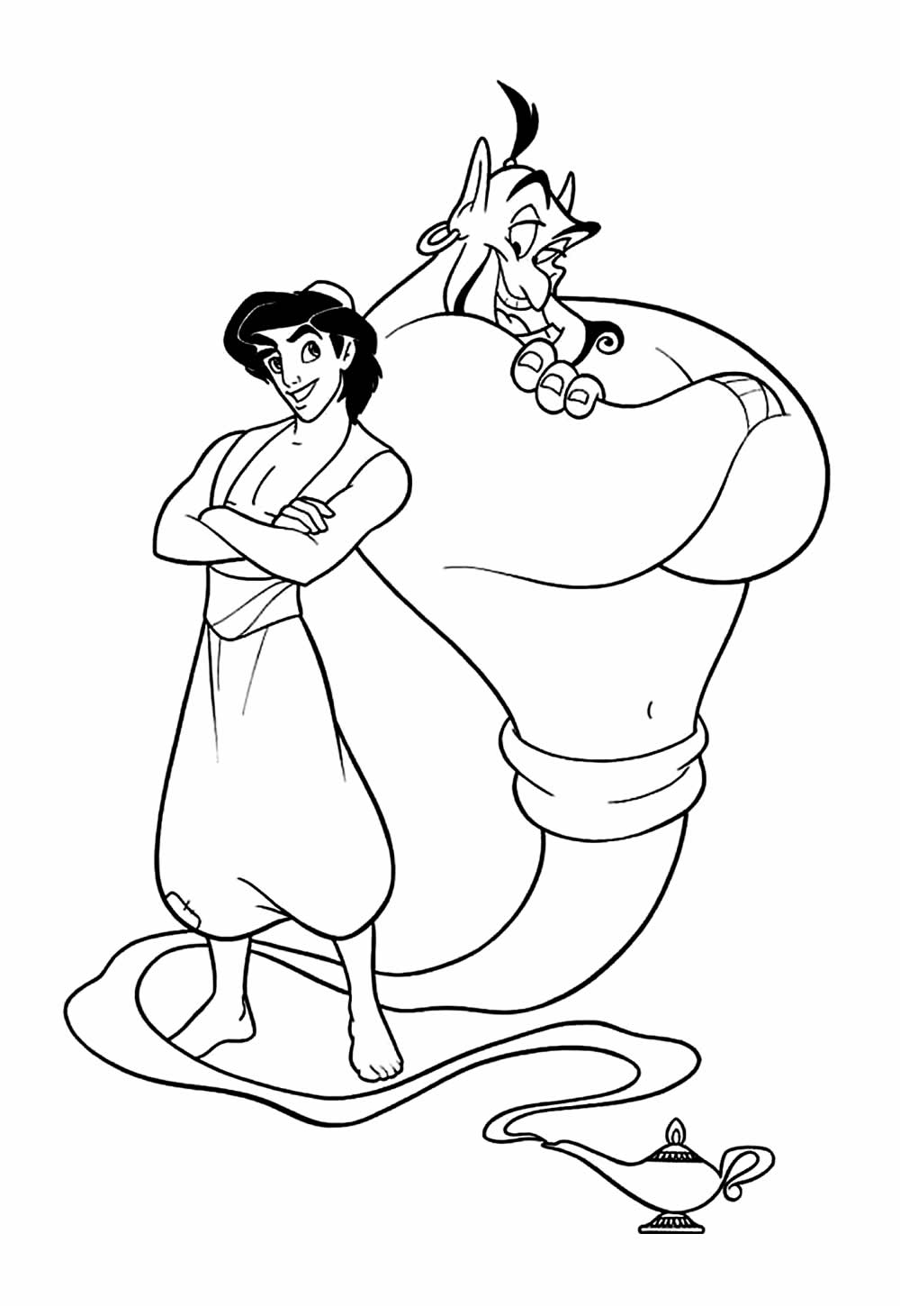 Desenho de Aladim e o Gênio da Lâmpada para colorir