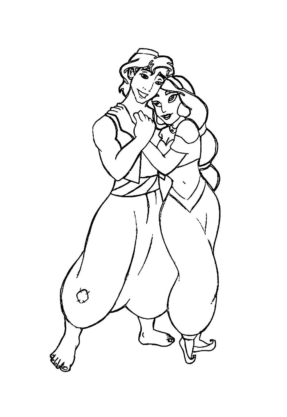 Desenho de Aladdin e Jasmine para colorir