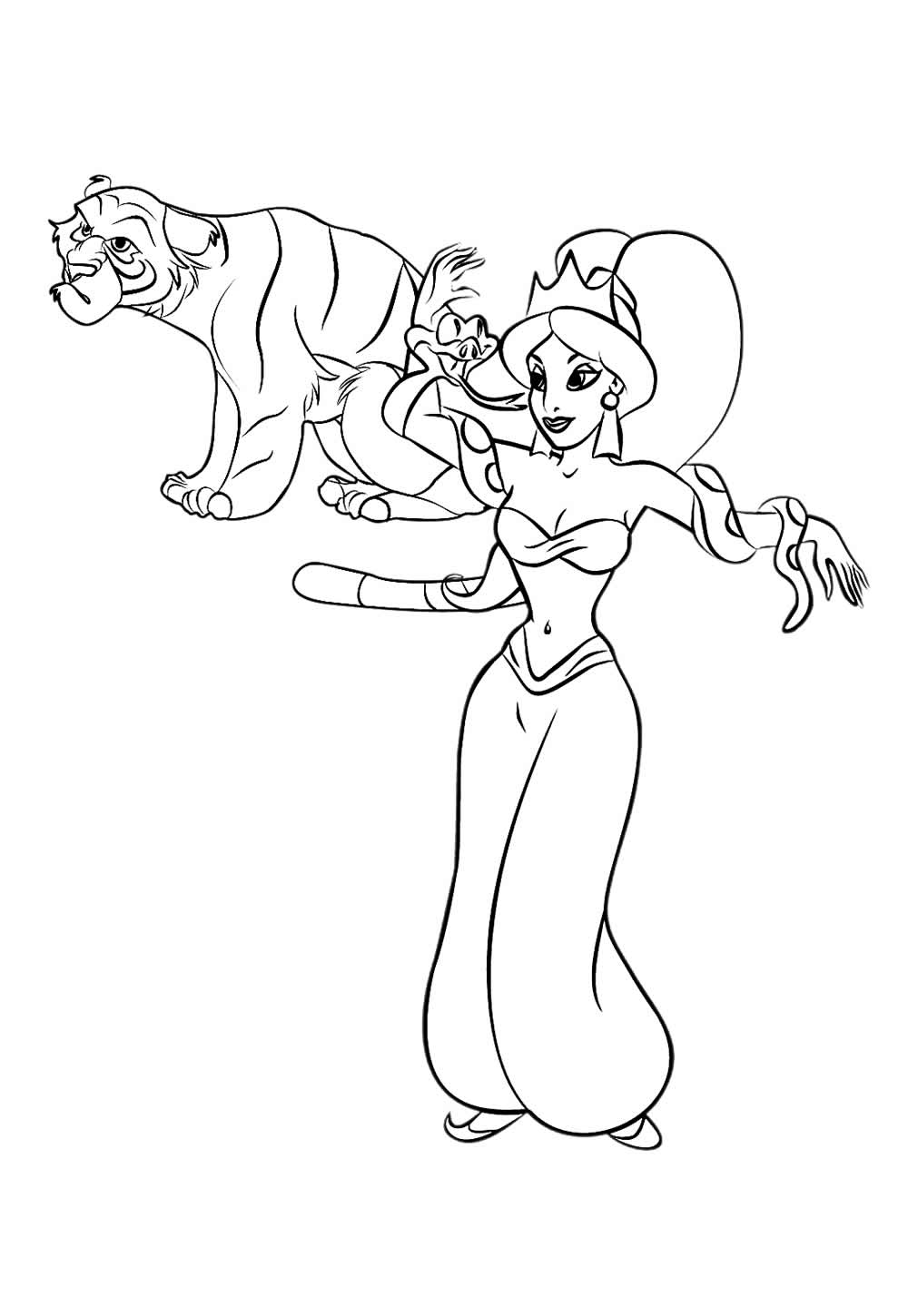 Desenho de Jasmine e o Tigre para colorir