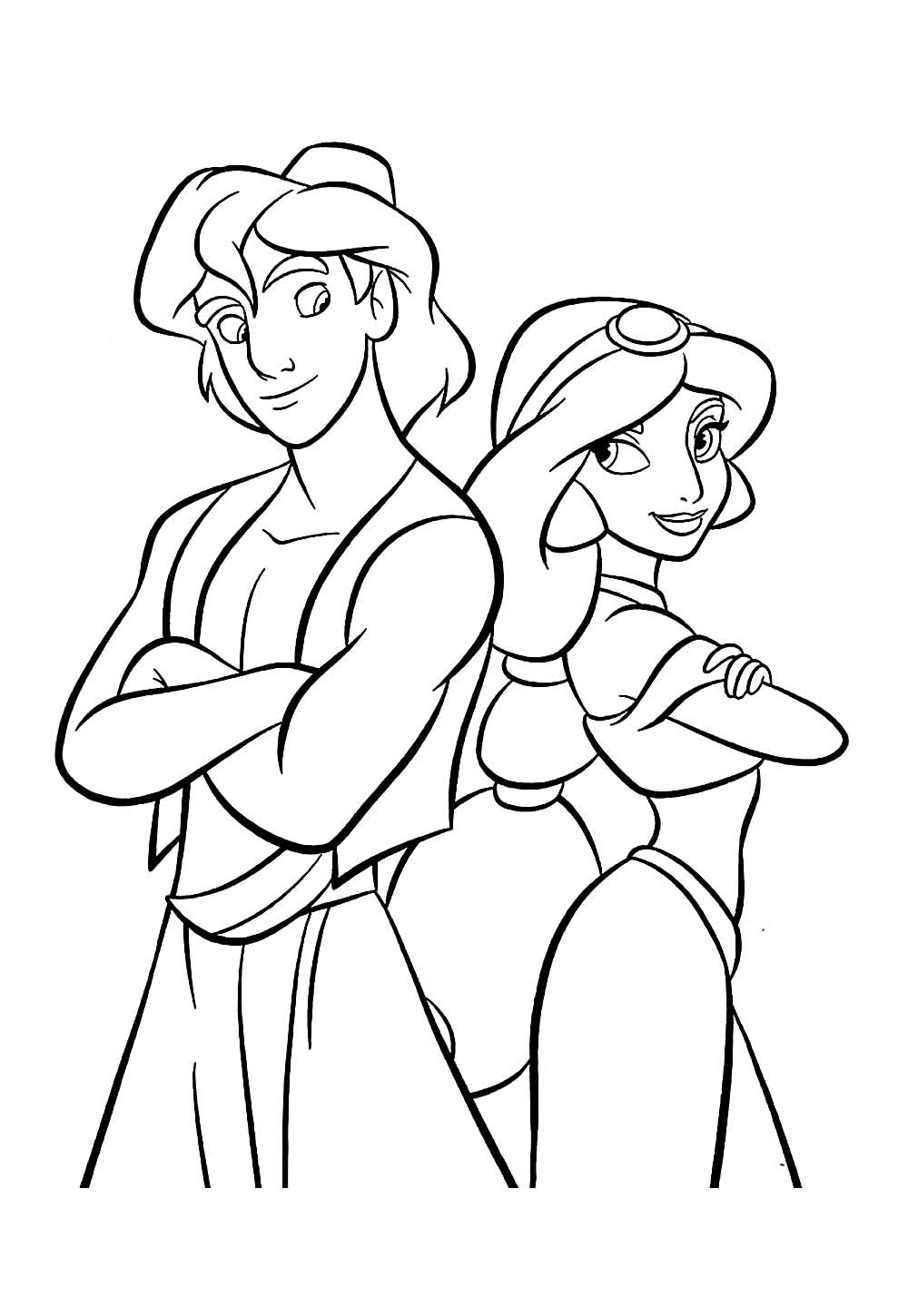 Desenho de Jasmine e Aladim para colorir