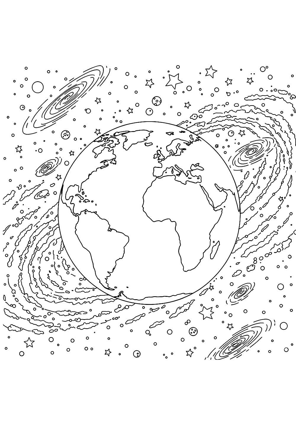 Desenho do Planeta Terra na Galáxia para colorir