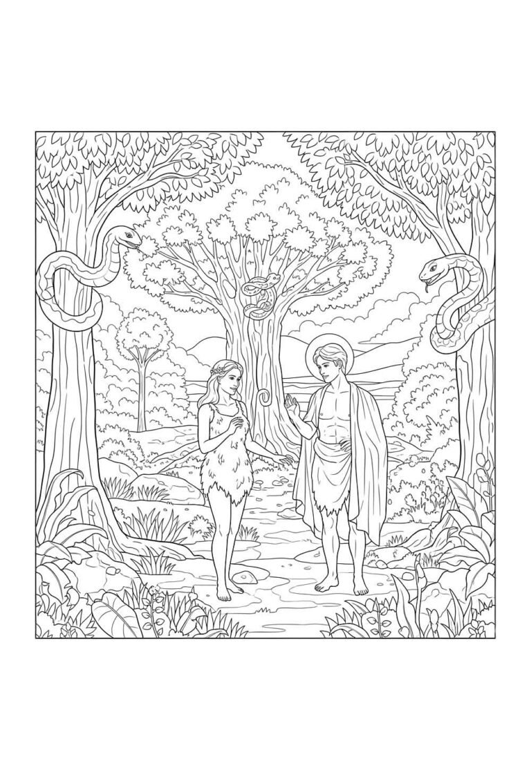 Desenhos de Adão e Eva no Jardim do Éden para Colorir - Tudo Para Colorir
