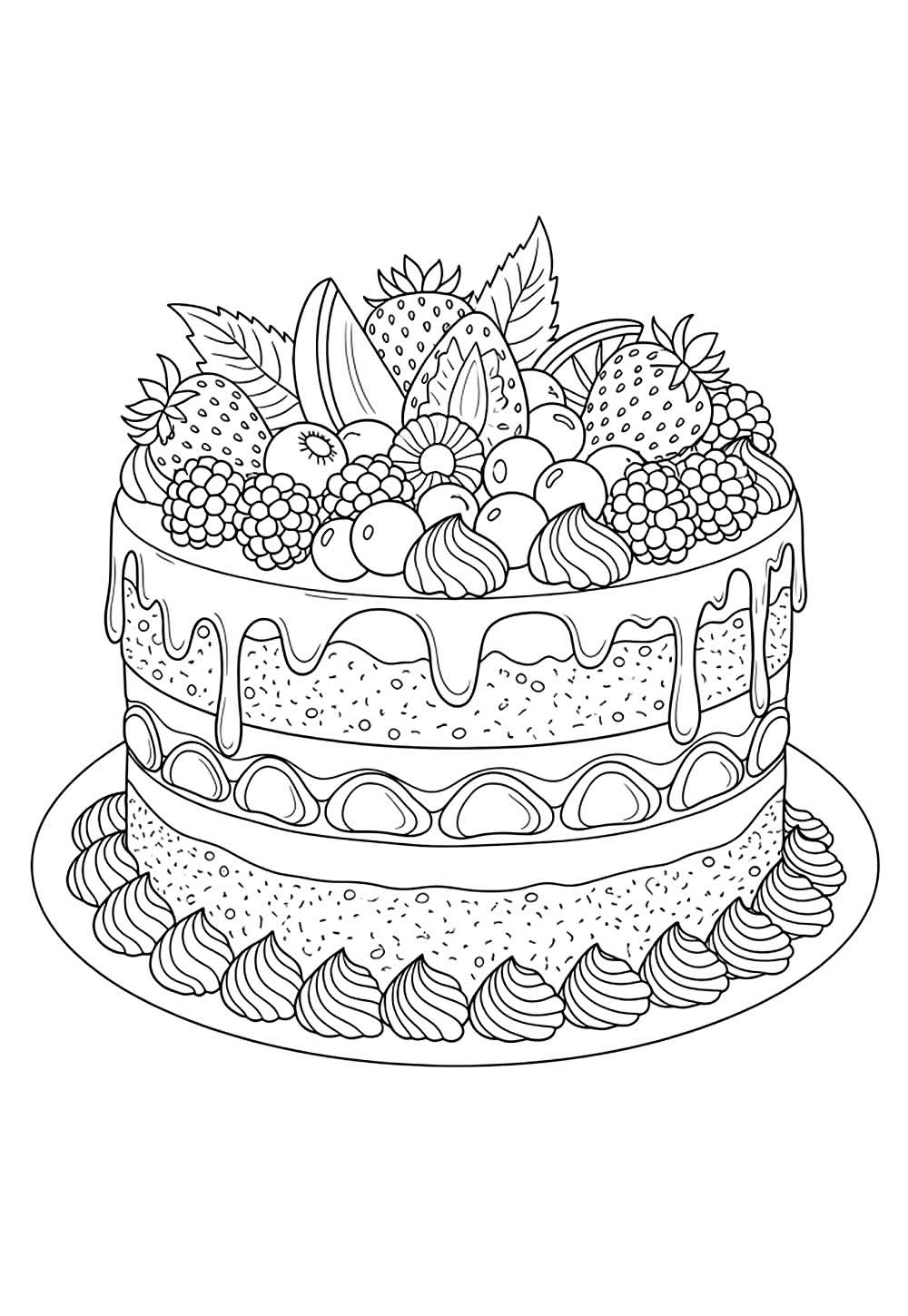 Desenho de Bolo Decorado para pintar