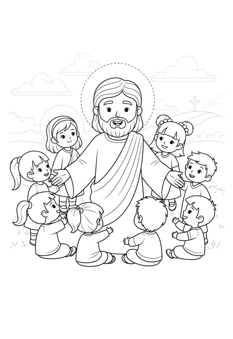 Desenhos de Jesus com as Crianças para Colorir e Pintar - Tudo Para Colorir