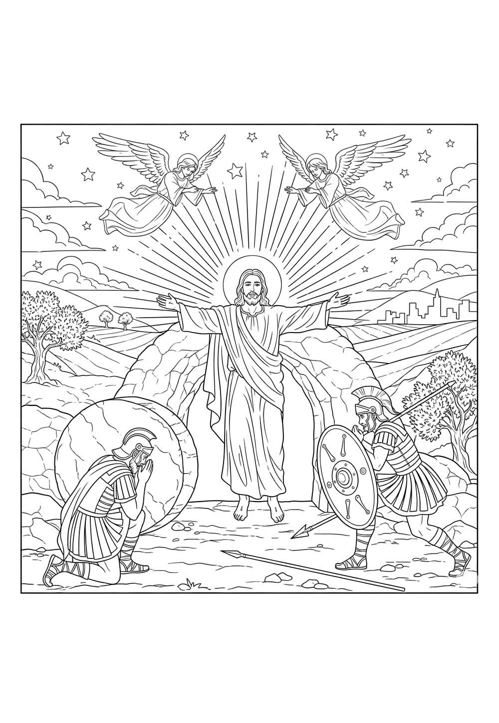 Ressurreição de Cristo para imprimir e pintar