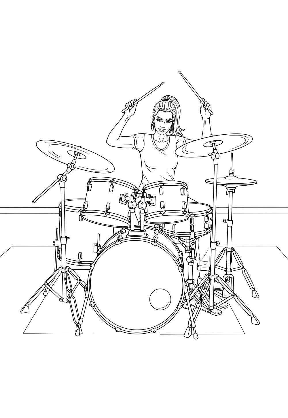 Bateria para pintar - Baterista Mulher