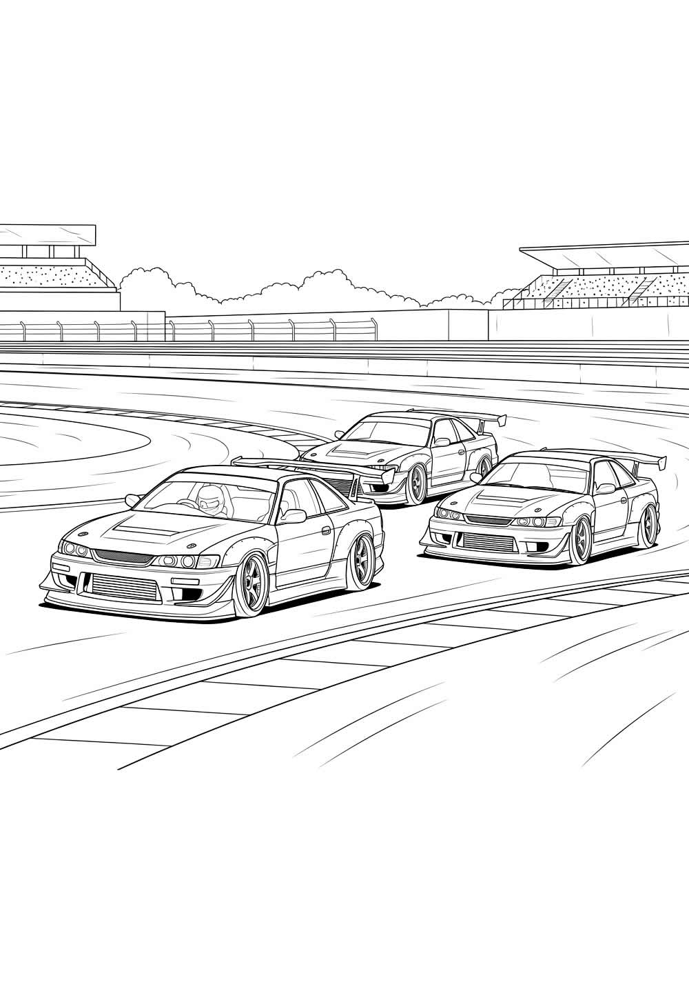 Desenho de Carros Tunados em uma Corrida para colorir