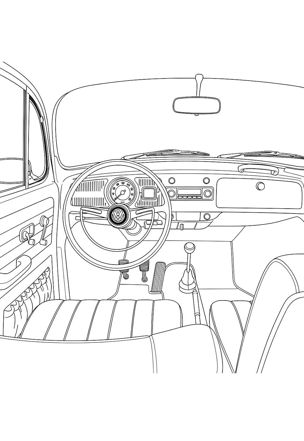 Desenho de Fusca para colorir - Interior do Carro