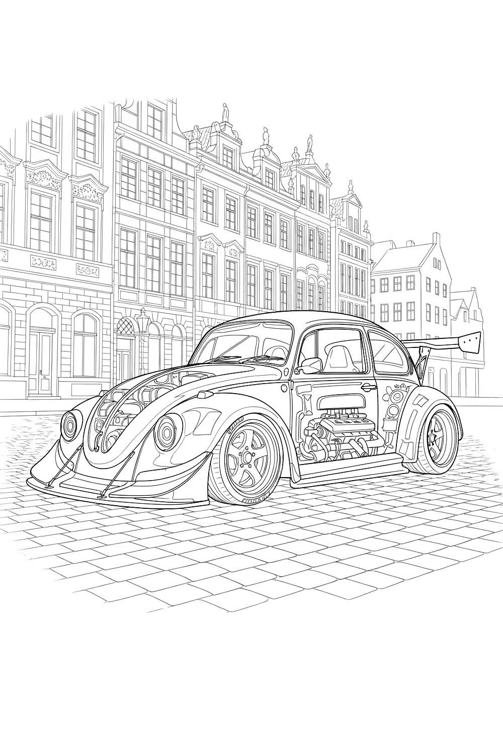 Desenho de Fusca Tunado para pintar