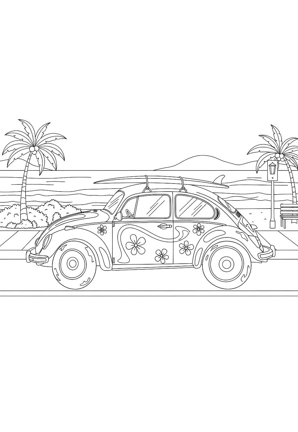Desenho de Fusca na Praia