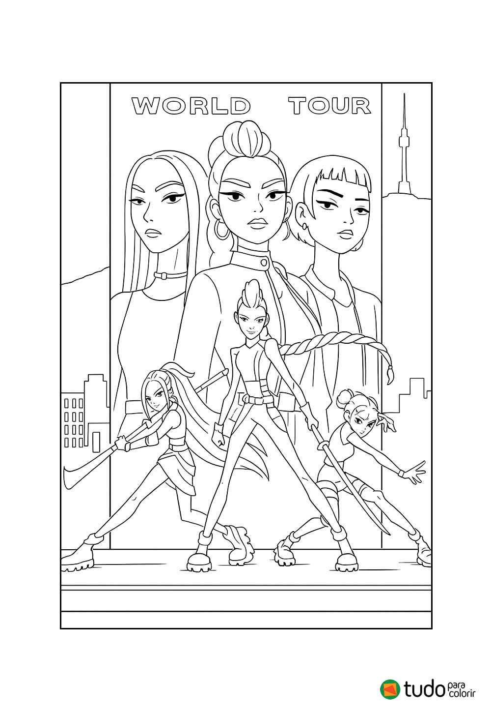 Desenhos de Guerreiras do K-Pop para colorir