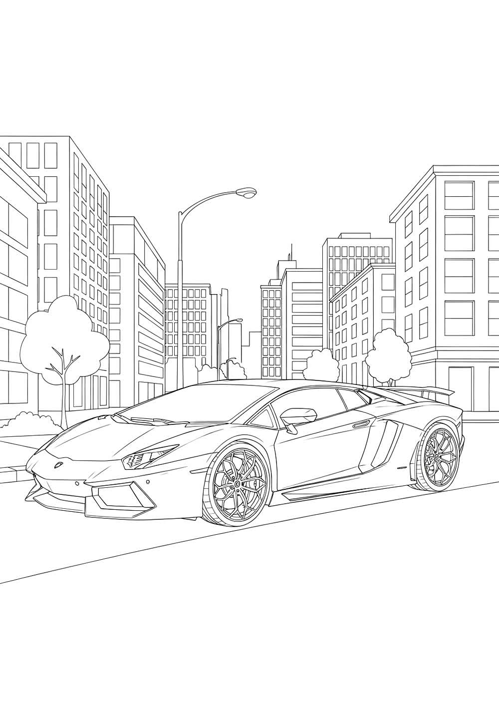 Desenho de Lamborghini na cidade para colorir