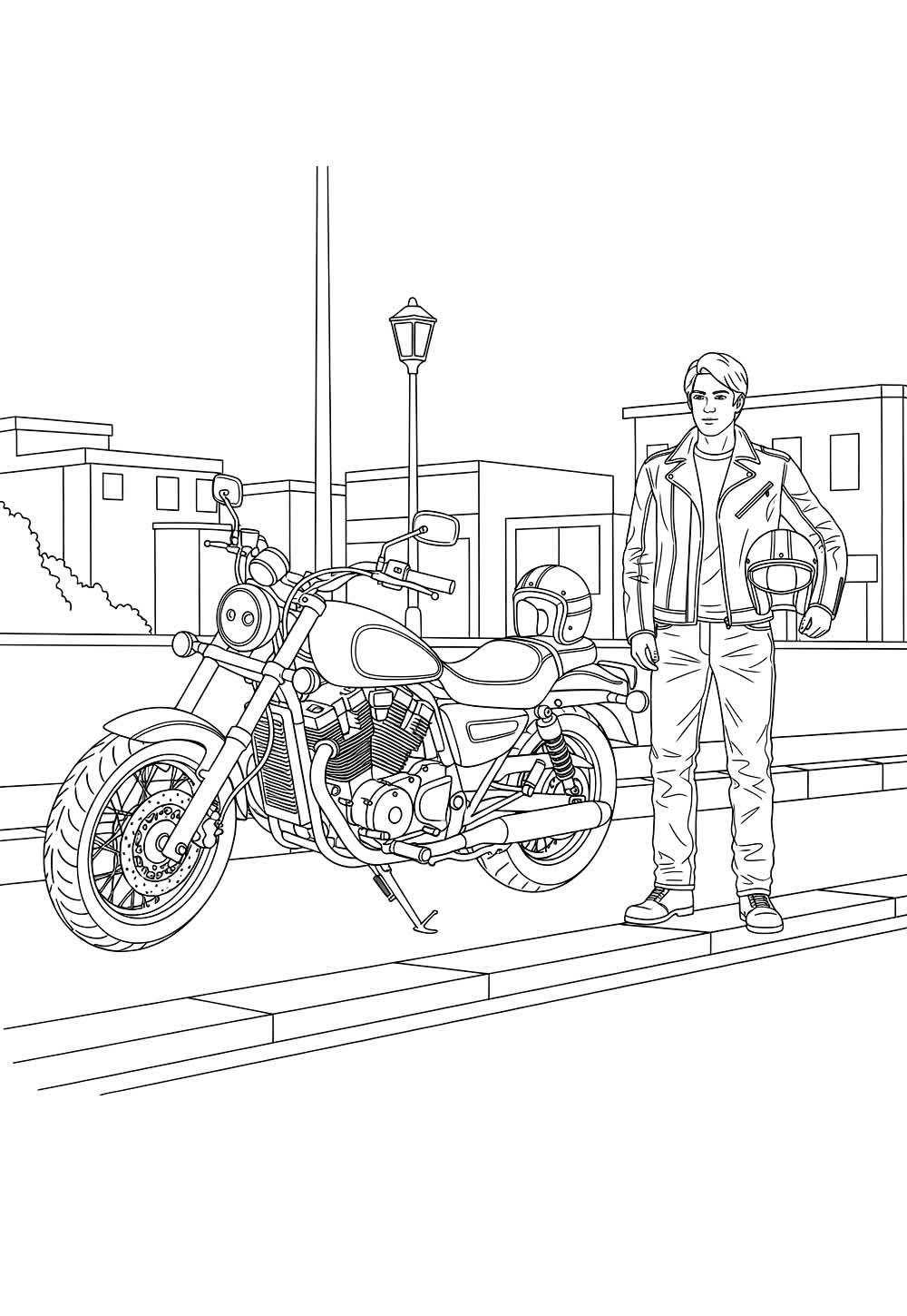Desenho de Moto e Motociclista para colorir