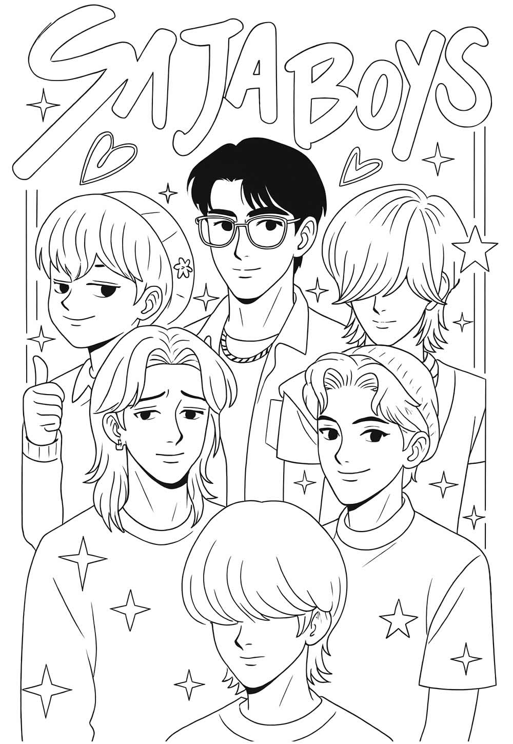 Desenho de Saja Boys do Guerreiras do K-Pop para colorir