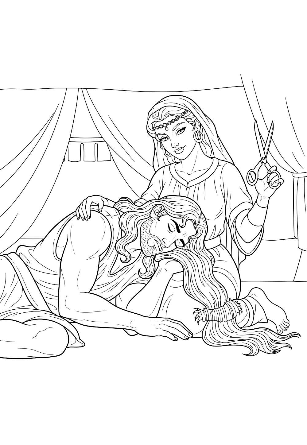 Desenho de Sansão e Dalila para pintar