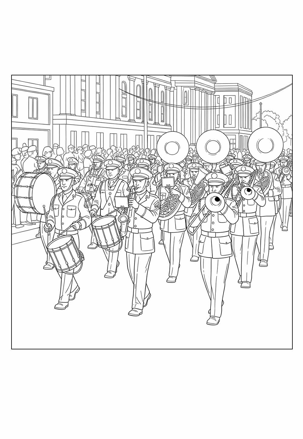 Desenho da Desfile Militar para colorir - Banda Marcial