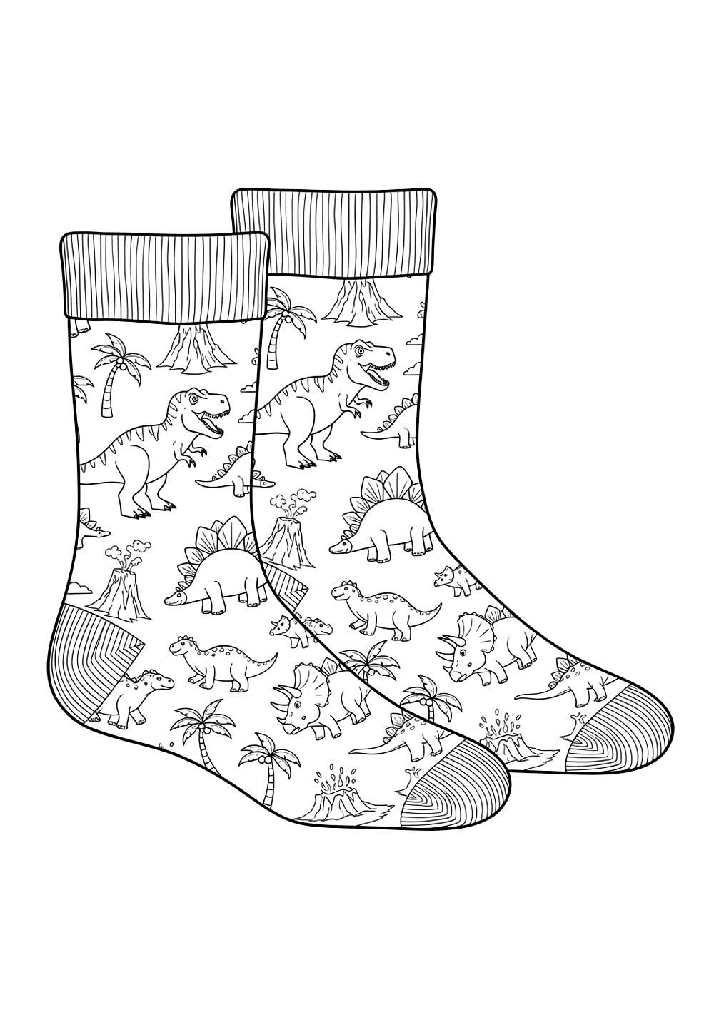 Desenho de Meias com Dinossauros para pintar