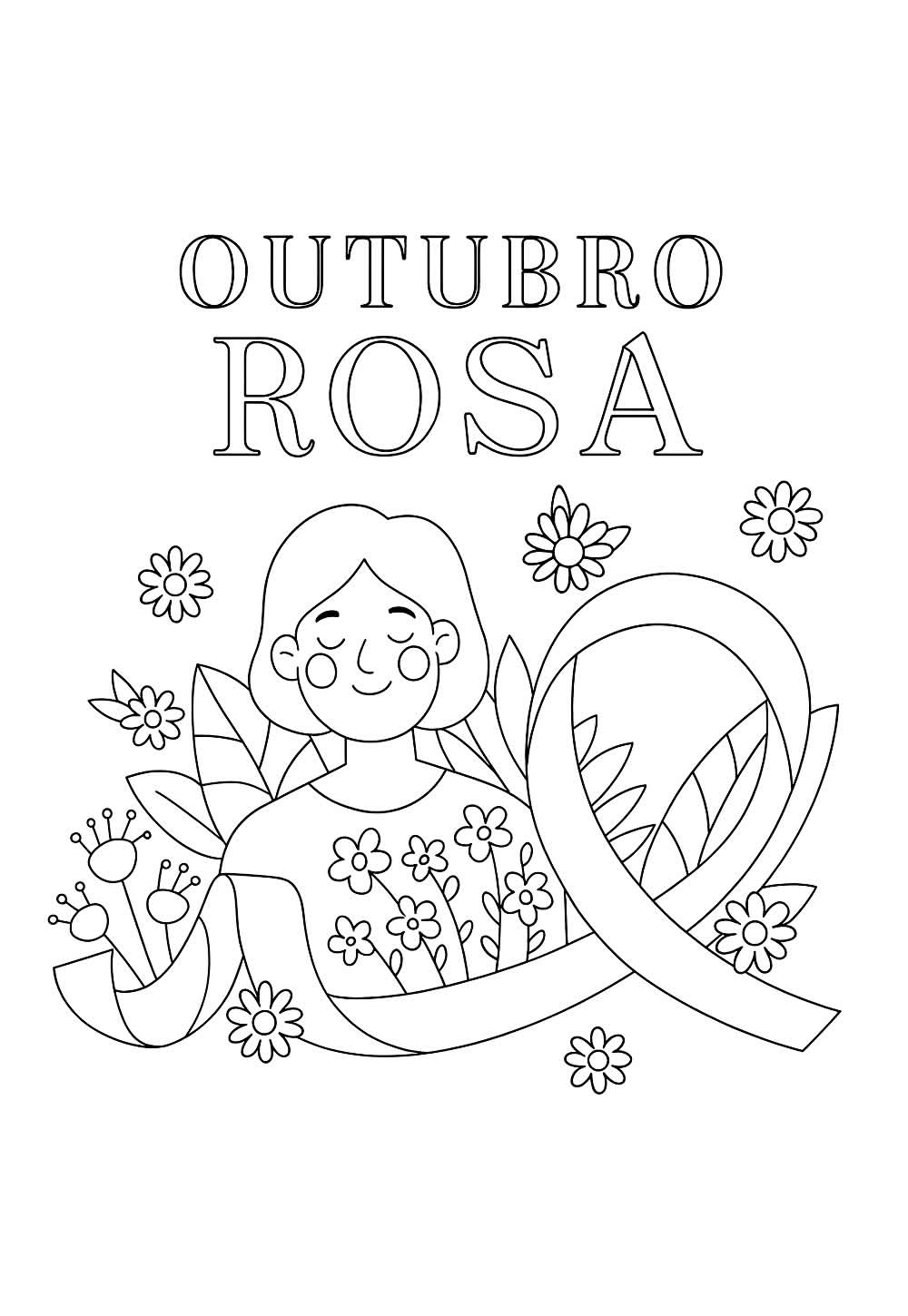 Desenho de Outubro Rosa para colorir