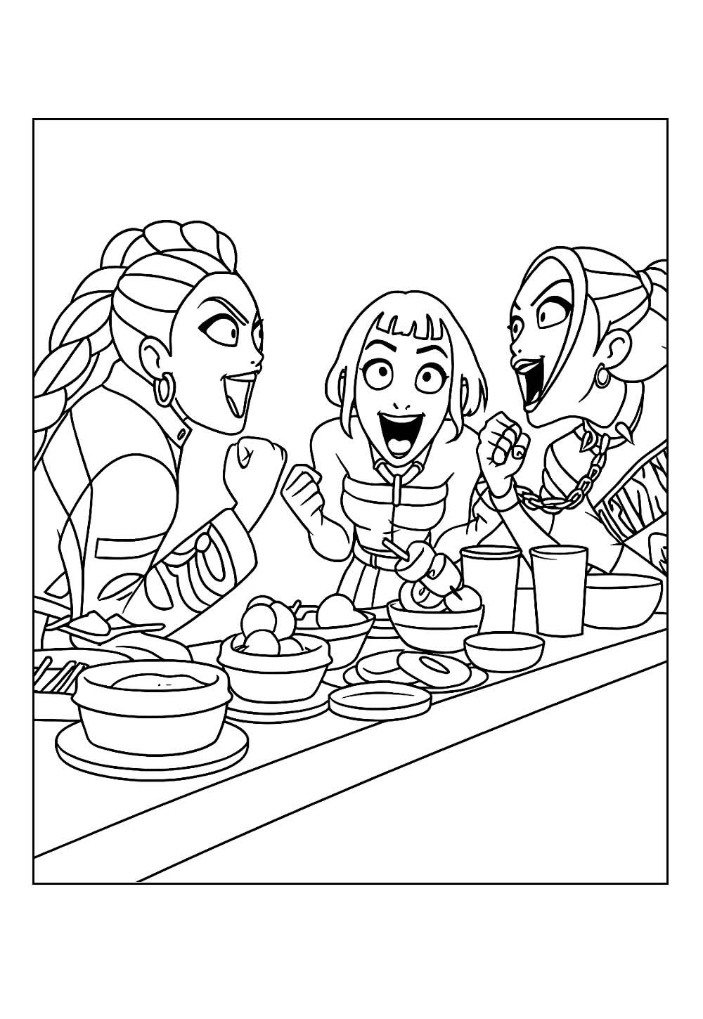 Desenho das Guerreiras do K-Pop para colorir